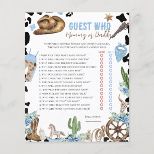 Papier Qui connaît le petit cow-boy Jeu pour baby shower 