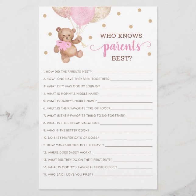 Papier Qui Connaît Les Parents Meilleur Jeu Baby shower T (Devant)