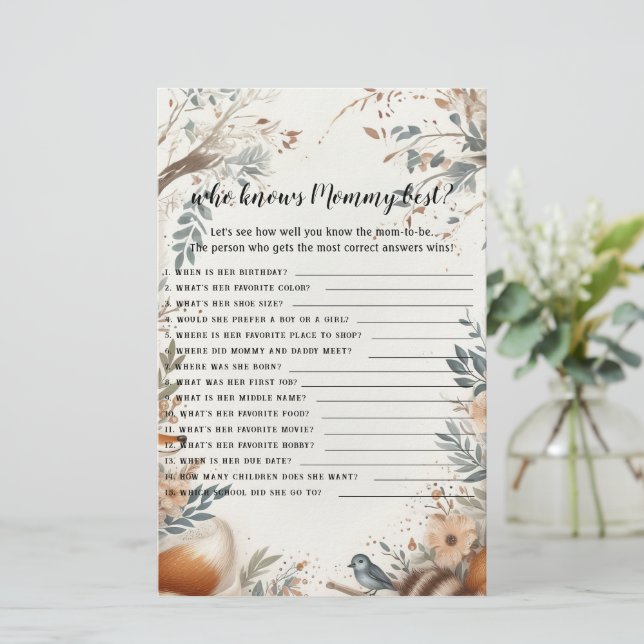 Papier Qui connaît maman baby shower jeu (Debout devant)