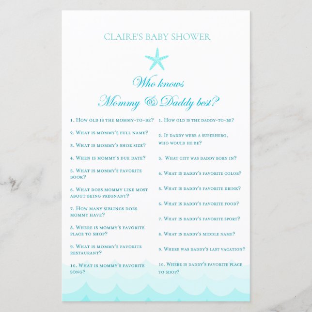Papier Qui connaît maman et papa - Baby shower Game (Devant)