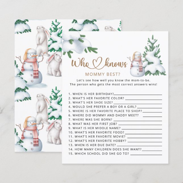 Papier Qui connaît maman le meilleur baby shower d'hiver (Devant / Derrière)