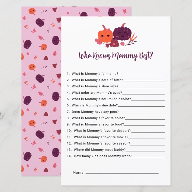 Papier Qui connaît maman le meilleur petit Baby shower Ci (Devant / Derrière)