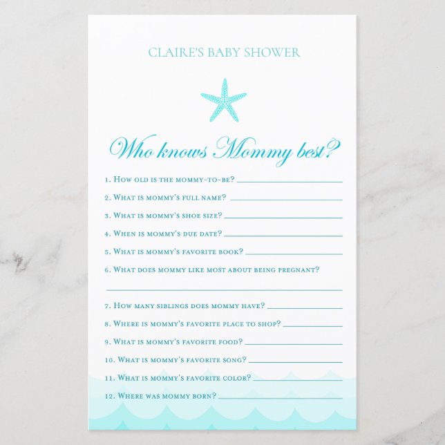 Papier Qui connaît maman le mieux - Baby shower jeu (Devant)
