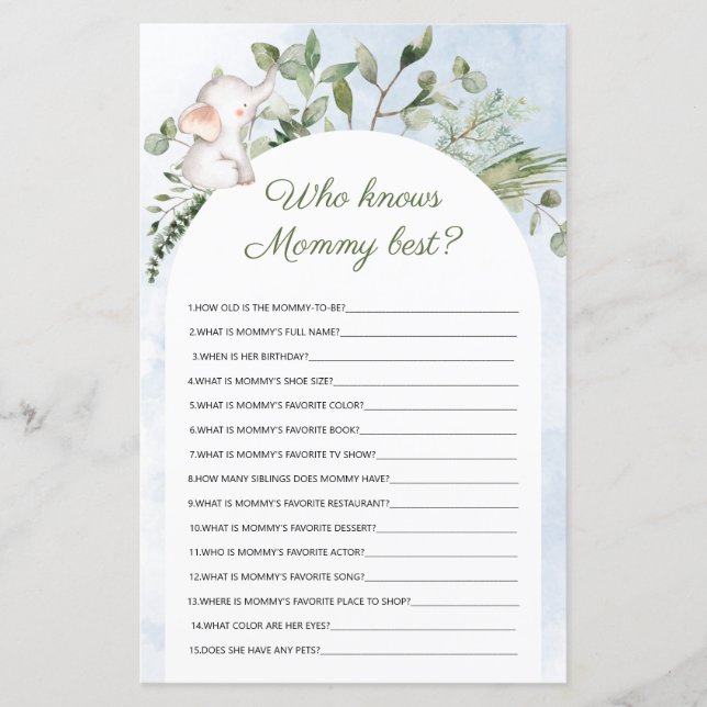 Papier Qui connaît maman meilleur Baby shower bleu Jeu (Devant)