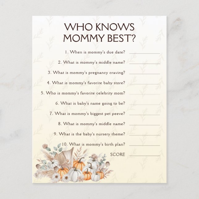 Papier Qui connaît maman meilleur Baby shower jeu (Devant)