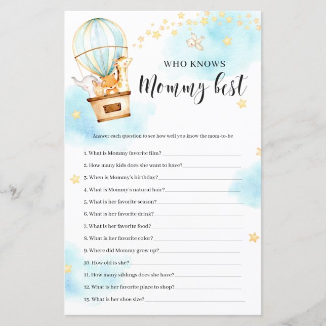 Papier Qui connaît maman meilleur Baby shower jeu (Devant)