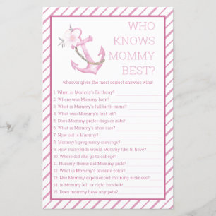 Papier Qui connaît maman meilleur Baby shower jeu Nauti