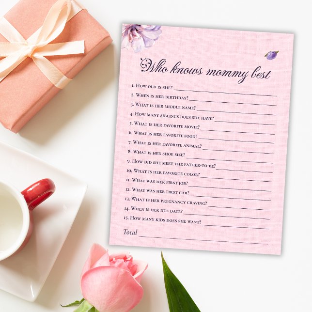 Papier Qui connaît maman meilleur Baby shower rose jeu (Créateur téléchargé)