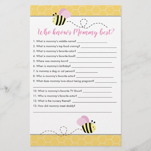 Papier Qui connaît maman Meilleur Bumble Bee Baby shower  (Devant)