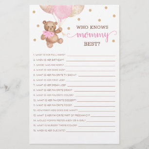 Papier Qui connaît maman meilleur jeu Baby shower Teddy B