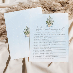 Papier Qui connaît maman meilleur jeu de baby shower bleu