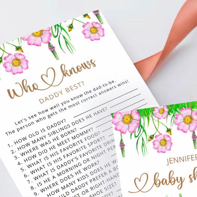 Papier Qui connaît papa meilleur baby shower fleur sauvag (Créateur téléchargé)