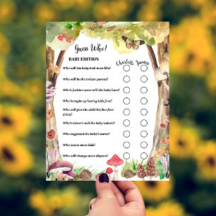 Papier Qui est-ce ? Baby shower Game Champagne Woodland