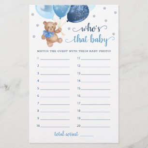 Papier Qui est ce bébé jeu photo Baby shower Teddy Bear