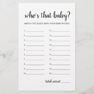 Papier Qui est ce bébé? Jeu pour Baby Shower