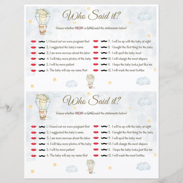 Papier Qui L'A Dit ? Jeu baby shower (Devant)