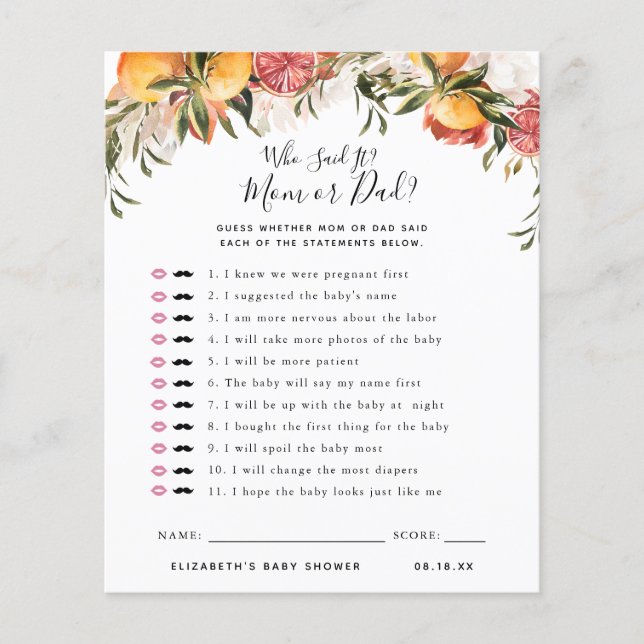 Papier Qui L'A Dit | Jeu Baby shower (Devant)