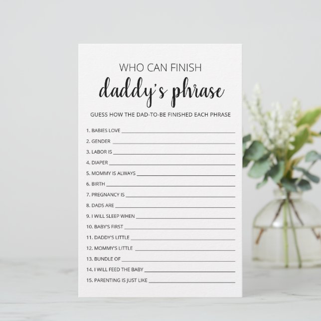 Papier Qui peut finir l'expression de papa Baby shower Je (Debout devant)