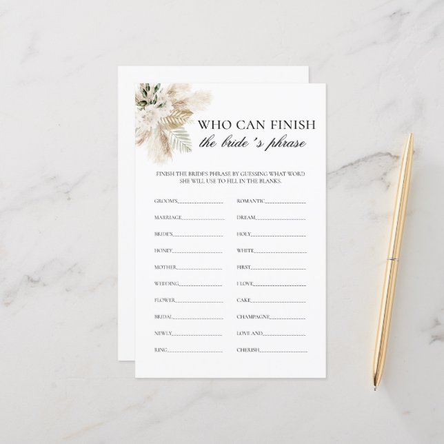 Papier Qui peut terminer le jeu de la mariée de la Phrase (Devant/Arrière en situation)