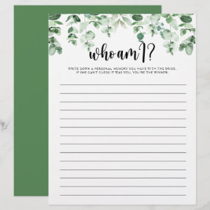Papier Qui suis-je Eucalyptus Fête des mariées jeu