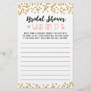 Papier Qui suis-je Fête des mariées ou partie Hen Party