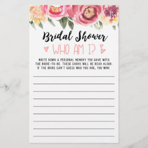 Papier Qui suis-je Fête des mariées ou partie Hen Party