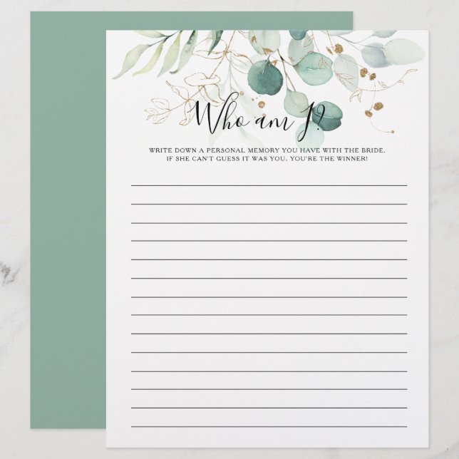 Papier Qui suis-je Gold Floral Fête des mariées jeu (Devant / Derrière)