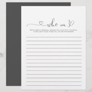 Papier Qui suis-je J'aime Jeu de Fête des mariées de scri