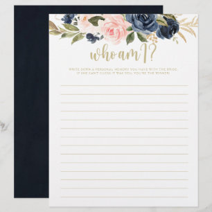 Papier Qui Suis-Je Jeu De Fête des mariées Florale Or