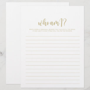 Papier Qui suis-je minimaliste Fête des mariées d'or jeu
