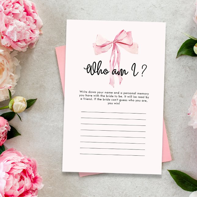 Papier Qui suis-je Pink Ribbon Fête des mariées jeu (Créateur téléchargé)