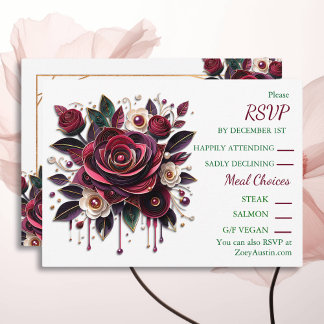 Papier-Quilling Burgundy-Rose und Perlen-UAWG Einladung
