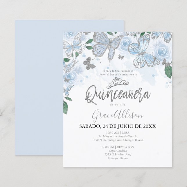 Papier Quinceanera Butterfly Budget Invitation - Espagnol (Devant / Derrière)
