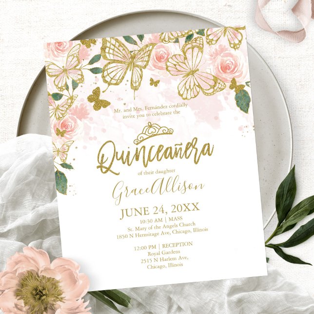 Papier Quinceanera Butterfly Budget Invitation Français (Créateur téléchargé)