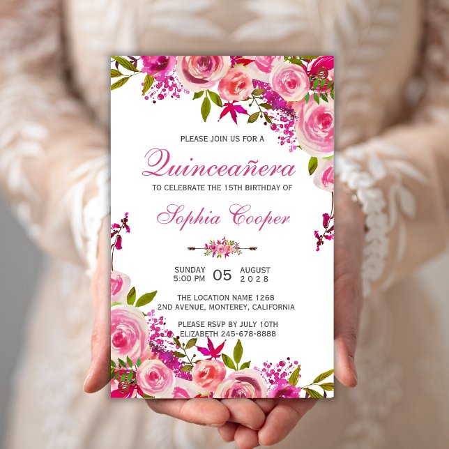 Papier Quinceañera Floral Rose Mis Quince Anos Invitation (Créateur téléchargé)