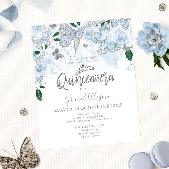 Papier Quinceanera Papillon Budget Invitation Espagnol (Créateur téléchargé)