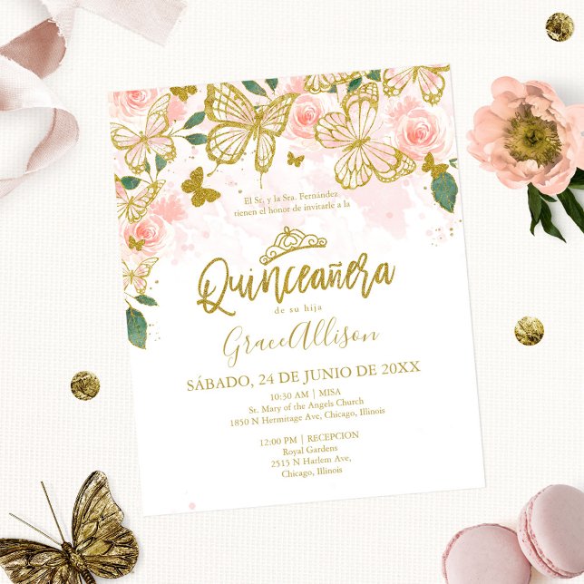 Papier Quinceanera Papillon Budget Invitation Espagnol (Créateur téléchargé)
