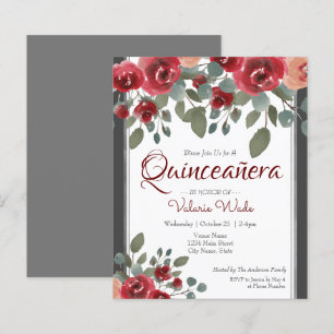 Papier Quinceanera Red Roses Floral Budget Invitation