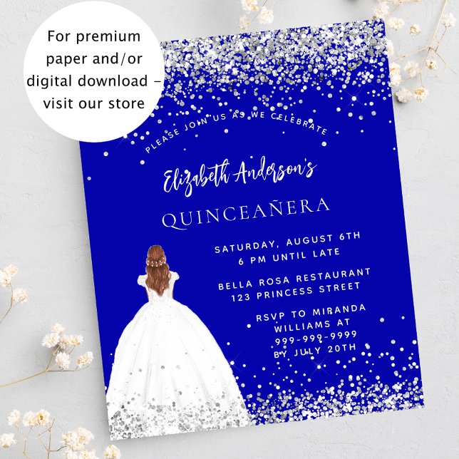 Papier Quinceanera robe bleue royale invitation budget (Créateur téléchargé)