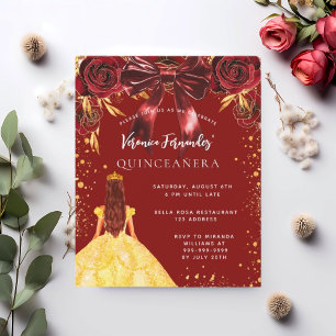 Papier Quinceanera robe or rouge arc floral invitation