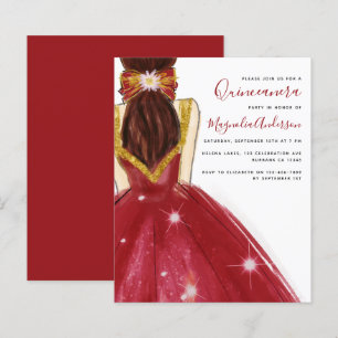 Papier Quinceanera Robe Rouge Or Budget Invitation