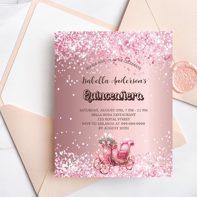 Papier Quinceanera rose carrosse invitation budget (Créateur téléchargé)