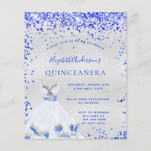 Papier Quinceanera royal bleu argent invitation