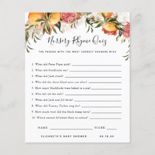 Papier Quiz sur le rime des infirmières   Jeu Baby shower