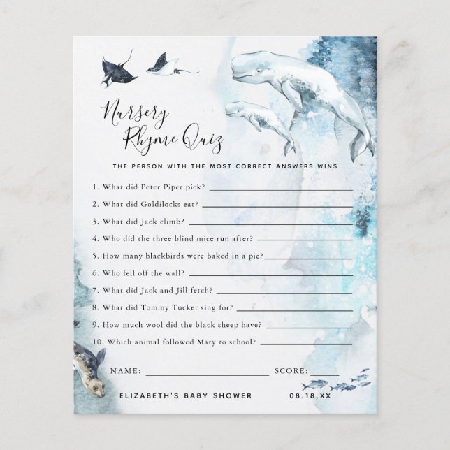 Papier Quiz sur le rime des infirmières | Jeu Baby shower (Devant)