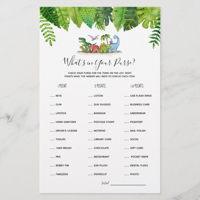 Papier Qu'y a-t-il dans votre sac Dinosaur Baby shower je (Devant)