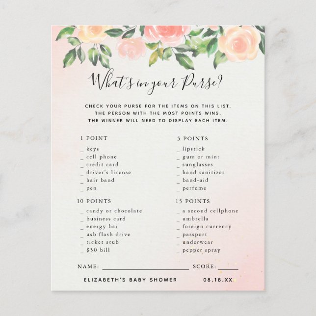 Papier Qu'y a-t-il dans votre sac | Jeu Baby shower (Devant)