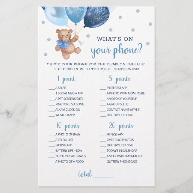 Papier Qu'y a-t-il sur votre téléphone Jeu Baby shower Te (Devant)