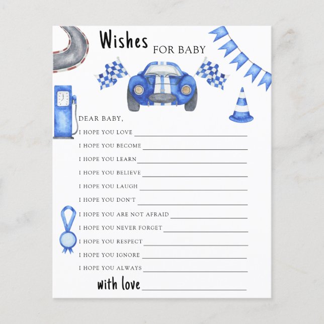 Papier Race car baby shower Wishes for baby (Devant)