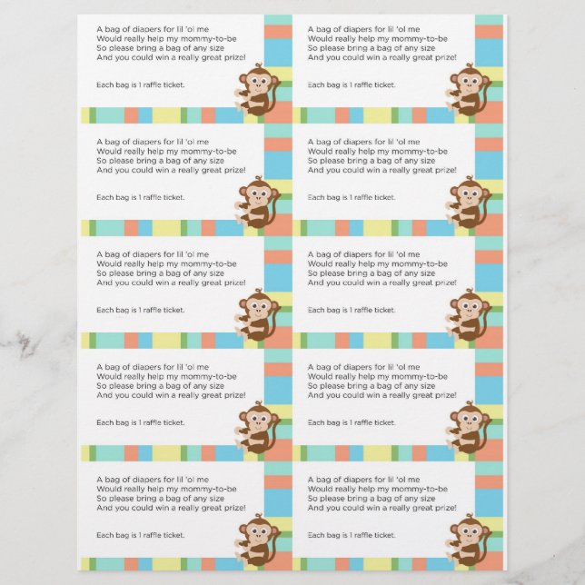 Papier Raffin de Baby shower de singe (Devant)